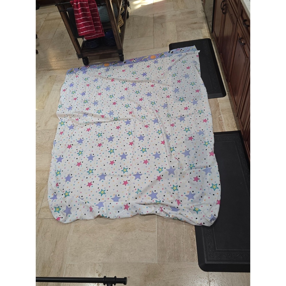 Vtg Walt Disney Minnie Mouse Stars Sports Twin Bed Flat Sheet 2-in-1 Pink Purple